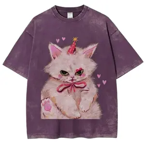Clown Kitty Unisex Vintage Washed Tee T-Shirt, Fashion Cotton, Full Colors, Full Sizes For Men & Women