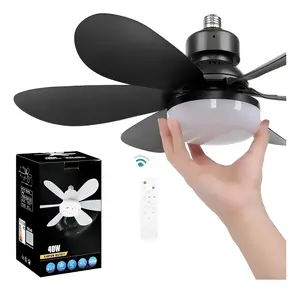 Socket Fan Light with Remote, Portable Small Ceiling Fans with Lights Bulb for Bedroom, Kitchen, Living Room, 20" Screw in Ceiling Fan in Light Socket for E27 Base 40W/3000K-6000K Dimmable