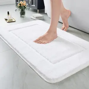 Luminous Non Slip Bathroom Rugs 32 x 20 Inch, Extra Soft and Comfy Bath Mats Rug, Absorbent Thick Microfiber Mat Carpets for Shower, White