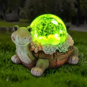 Solar Turtle Garden Statue Lights for Outdoor Decor with Cracked Glass LED Figurine Lighting  Succulent Tortoise Decorations Patio Lawn Yard Housewarming Mom Gifts