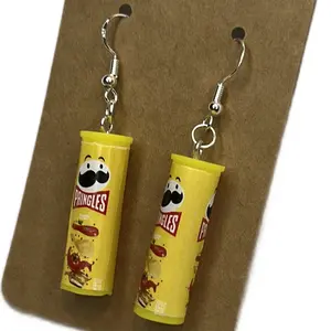 Pringles Yellow Can Earrings - Fun and Unique Accessory for Food Lovers