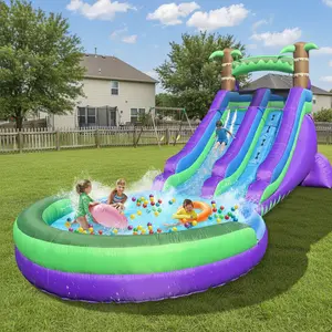 Inflatable  Water Slide Inflatable Grade Water Slide for Kids and Adults with Big Splash Pool, Backyard Party Rainforest Oxford Water Slide with Air Blower & Water Pipe outdoorfun