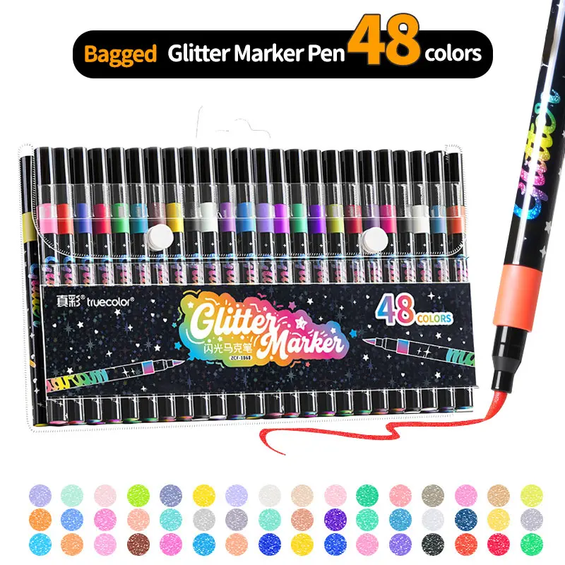 Truecolor Color Marker Set - Glitter Bling Effect Pens for Adults, Smooth Quick-Dry Ink, Office Stationery for Bullet Journaling, Drawing, DIY Projects