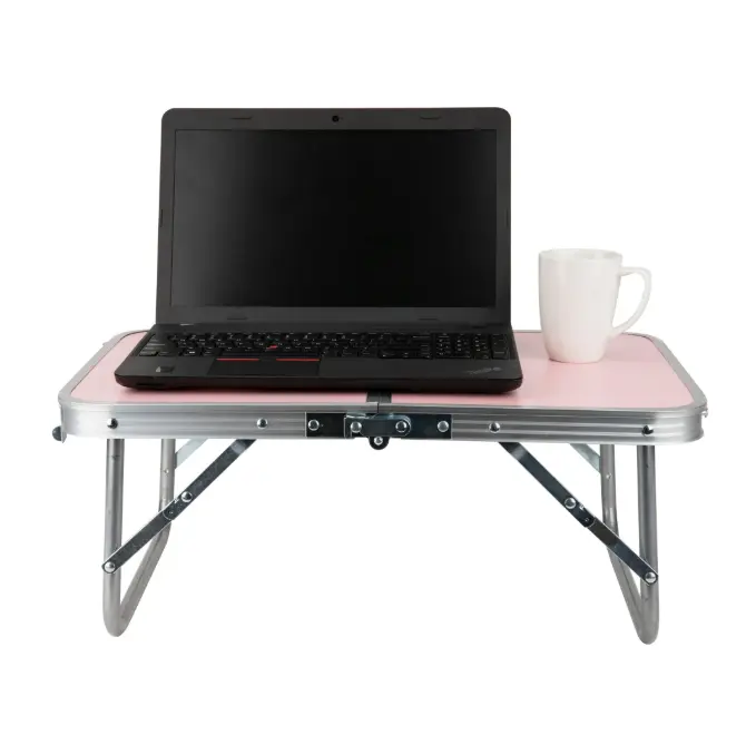 Folding Lap Tray, Bed Breakfast Desk with Collapsible Legs, Portable Freestanding Table for Studying, Reading, Crafting, Pink