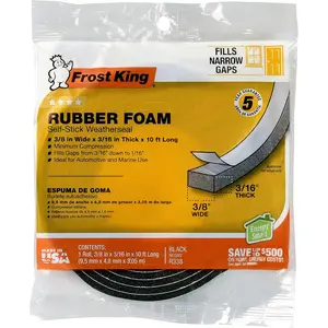 R338H Self-Stick Rubber Foam Weatherseal, 3/8"W, 3/16"T, Black|Blacks