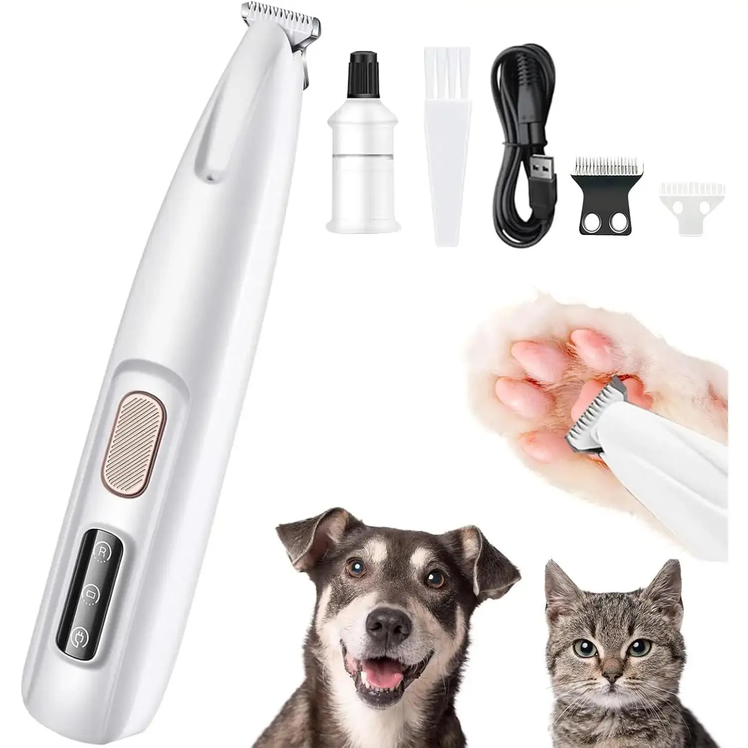 Dog Paw Trimmer with LED Light, Ultra-Low Noise Dog Trimmer Grooming Kit with Replacement Blades, Waterproof Rechargeable Pet Hair Clippers for Small Dogs Cats Paws, Eyes, Ears, Face, Rump