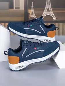 Men's Air Cushion Running Shoes, Lightweight Breathable Sports Casual Sneakers, Striped Low Top, All Seasons