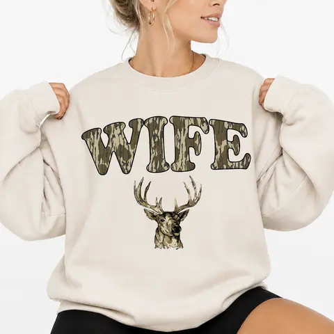 Women's Bottomland Printed Sweatshirt, Classic Fit Longsleeve Pullover Top, Cotton-Polyester Fabric, Outdoor Hunting Hoodie Gift for Her