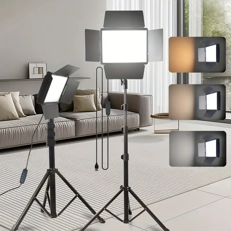 1-Pack LED Video Light Kit, Dimmable Studio Photography Light with Barndoor, Includes 60'' Tripod for Streaming, YouTube, Makeup, TikTok & Video Recording#SummerWins#Fathersdaygift