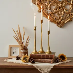 Antique Taper Candle Holders Set of 3, Hammered Metal Candlestick Stand, Organic Modern Home Decor, Aesthetic Centerpiece for Dining Table & Mantel