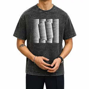 Unisex Crew Neck Artsy Casual Tee, Black White Geometric Optical Illusion Abstract Print, Soft comfy material, trendy aesthetic all-season daily street wear for art lovers