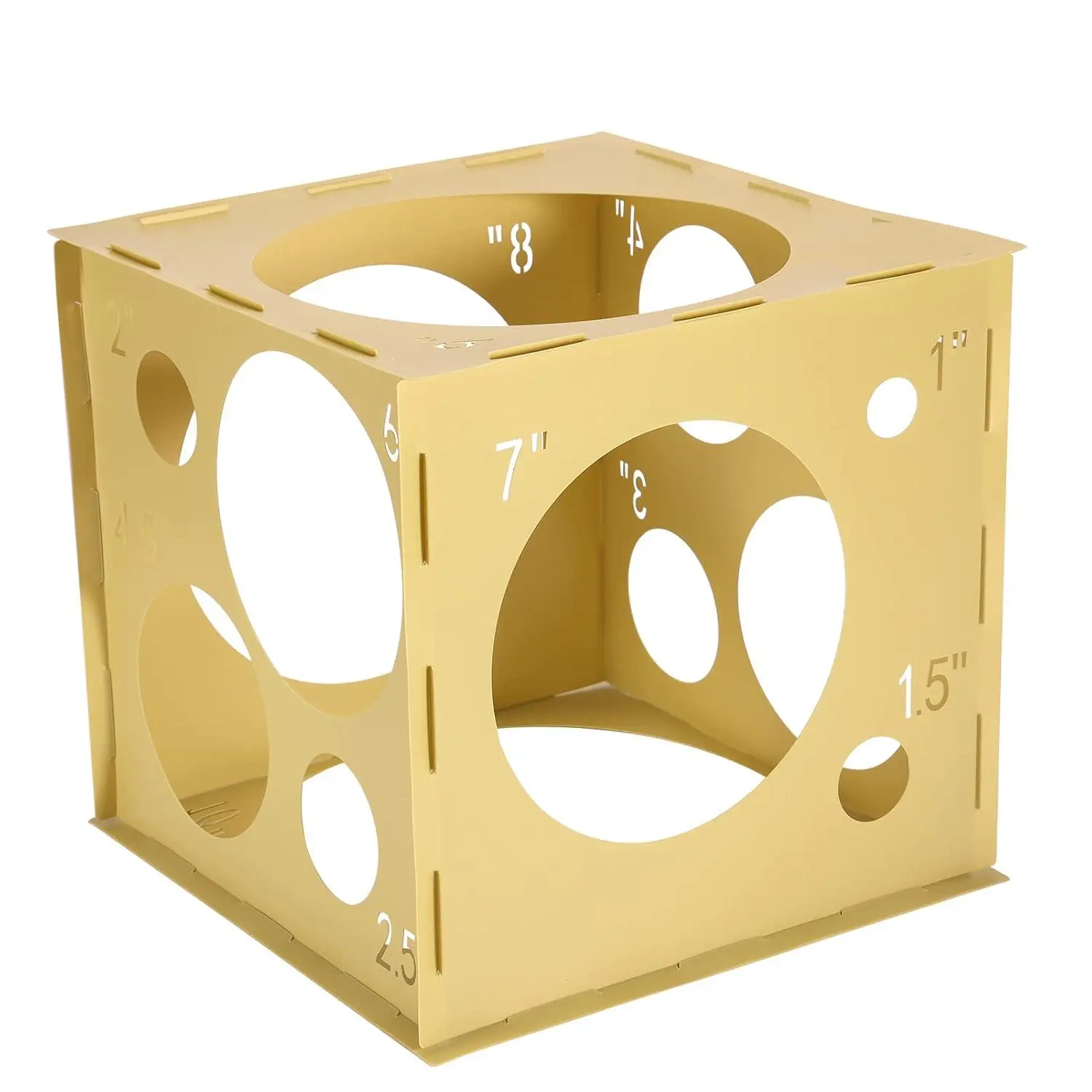 14 Holes Balloon Sizer Box Cube, Yellow Plastic Balloon Measurement Box, Collapsible Balloon Sizer Tool With Instructions For Balloon Decoration, Balloon Arch, Balloon Columns, 1-10 Inch