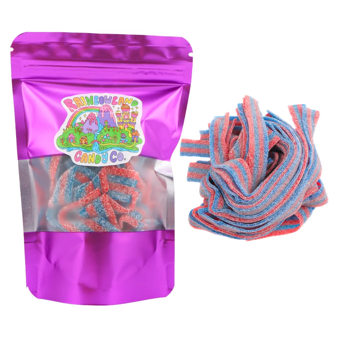 Blazpberry Sour Belts | Red & Blue Raspberry Sour Candy Belts 3.6 oz bag