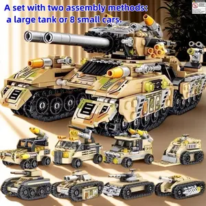 350+ Pcs Military Tank Building Blocks Set, 8-In-1 Assembly Model Toy, Educational Gift for Adults & Kids, Creative Puzzle Game