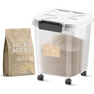 Rice Dispenser - 50LBS Airtight food storage container with lids,cereal flour storage container with wheels, flour bin rice organizer (25KG)
