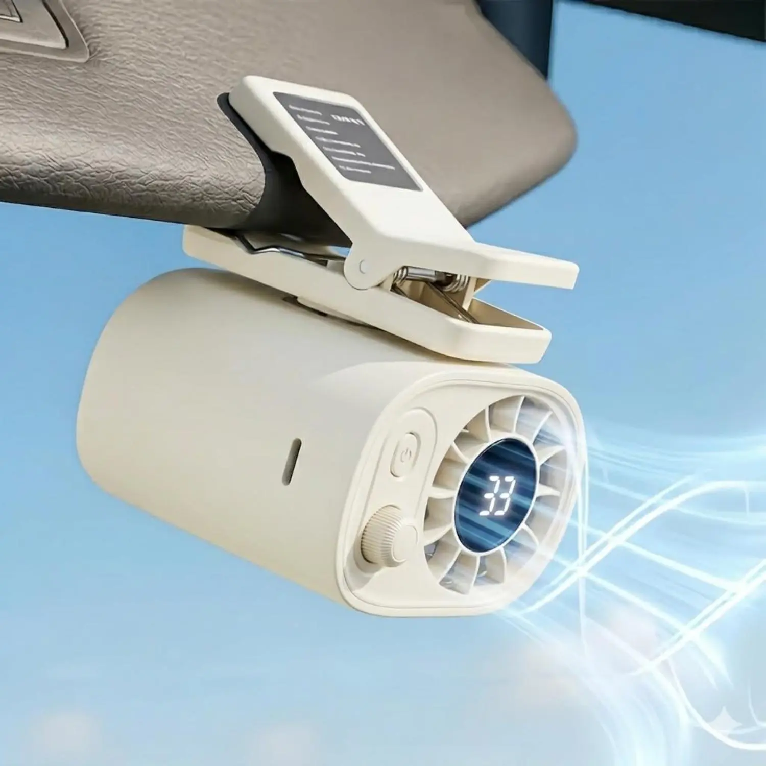 USB Car Personal Fan for Travel (Clip-On Fan, Clip Umbrella Fan) — 100-Speed USB Rechargeable, 360° Rotation, USB-C LED Display, Portable Dashboard Fan & Desk Fan, Clip-On/Hanging Waist Fan, Up to 4.5H (Battery Included) -003
