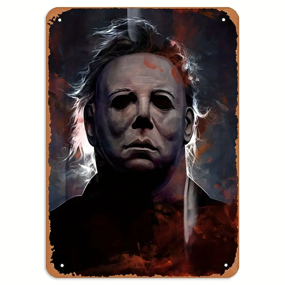 Michael Myers Classic Retro Horror Movie Graphic Metal Sign - 8*12 in High-Quality Tin Sheets Plaque, Indoor Home Wall Decoration for Kid Room Accents, Ideal for Garages, Home Supplies, Basements