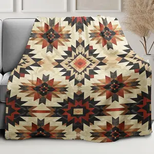 Southwestern Boho Blanket, Geometric Native American Farmhouse Decor, Super Soft Flannel Throw Blankets for Couch Sofa Bed