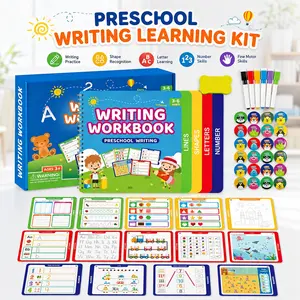 Reusable Dry Erase Preschool Handwriting Practice Workbook for Kids Ages 3-6, 4-in-1 Tracing Book for Toddler Learning, Pen Control, Lines, Shapes, Alphabet, Numbers, with 6 Markers, Eraser & Reward Stickers