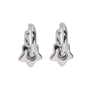 Mini Puffy Star Huggie Hoop Earrings - Pair - Stainless Steel