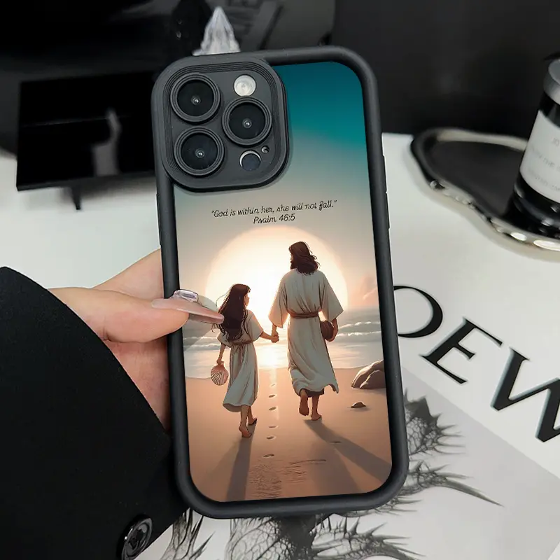 Graceful Divine Jesus Design Pattern Man's Phone Case for iPhone 16 15 14 Pro Max 13 12 11 XR XS Plus Shockproof Full Camera Protection Durable slim Silicone Cover Cellphone Protective Smartphone Casing