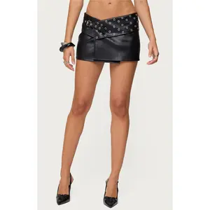 Edikted Women's Crossover Grommet Faux Leather Mini Skirt - Multicolor