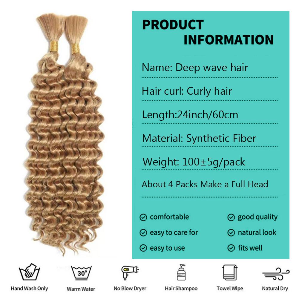 Deep Wave Bulk Hair for Braiding 24 Inch 2 Packs, Synthetic No Weft Boho Braiding Hair Extensions, Lightweight Durable for Black Women Crochet Braids, Party Festival Daily Wear Deep Wave Bulk Hair for Braiding 24 Inch 2 Packs, Synthetic No Weft Boho Braiding Hair Extensions, Lightweight Durable for Black Women Crochet Braids, Party Festival Daily Wear