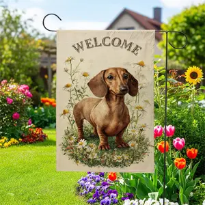 Dachshund Welcome Garden Banner Dog Garden Banner Flag 12 x18 Inches Double-Sided Flower Garden Flag Cottagecore, Home Decoration, Outdoor Courtyard Decoration Spring And Summer Courtyard Lawn Flag,Dog Lover Gift