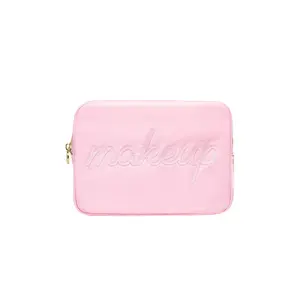 Stoney Clover Lane "makeup" Embroidered Large Pouch in Flamingo