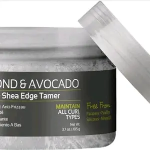 Design Essential Almond & Avocado Edge Tamer 3.7 Oz Hair Styling with Honey & Shea for All Curls 60% Gel 60g Jar Haircare Non-Greasy Formula