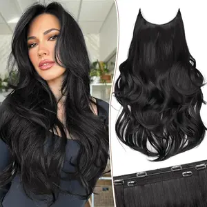 Vijigia Hair 20 inch Curly Wavy Invisible Wire Hair Extensions with Transparent Wire Hairpieces for Women Halo Hair Extensions