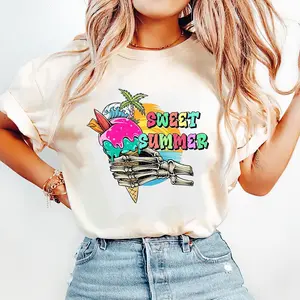 Sweet Summer Shirt, Comfort Colors T-Shirt, Funny Skeleton Ice Cream Tee, Beach Vacation Shirt, Retro Summer Graphic.