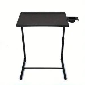 Adjustable TV tray table with cup holder; Foldable TV dining table with 6 height and 3 tilt angle adjustment functions