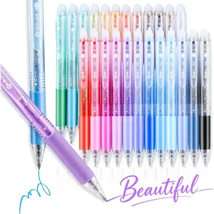 24 Colors Erasable Gel Pens, Retractable Clicker 0.7mm Fine Point, Friction Eraser Pen, Smooth Writing Multicolor Gel Pens for Writing, Drawing, Planners, Crossword Puzzles, School & Office