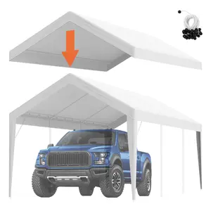VEVOR Carport Replacement Canopy Cover 10 x 20 ft,  Garage Top Tent Shelter Tarp Heavy-Duty Waterproof & UV Protected, Easy Installation with Ball Bungees,White (Only Top Cover, Frame Not Include)
