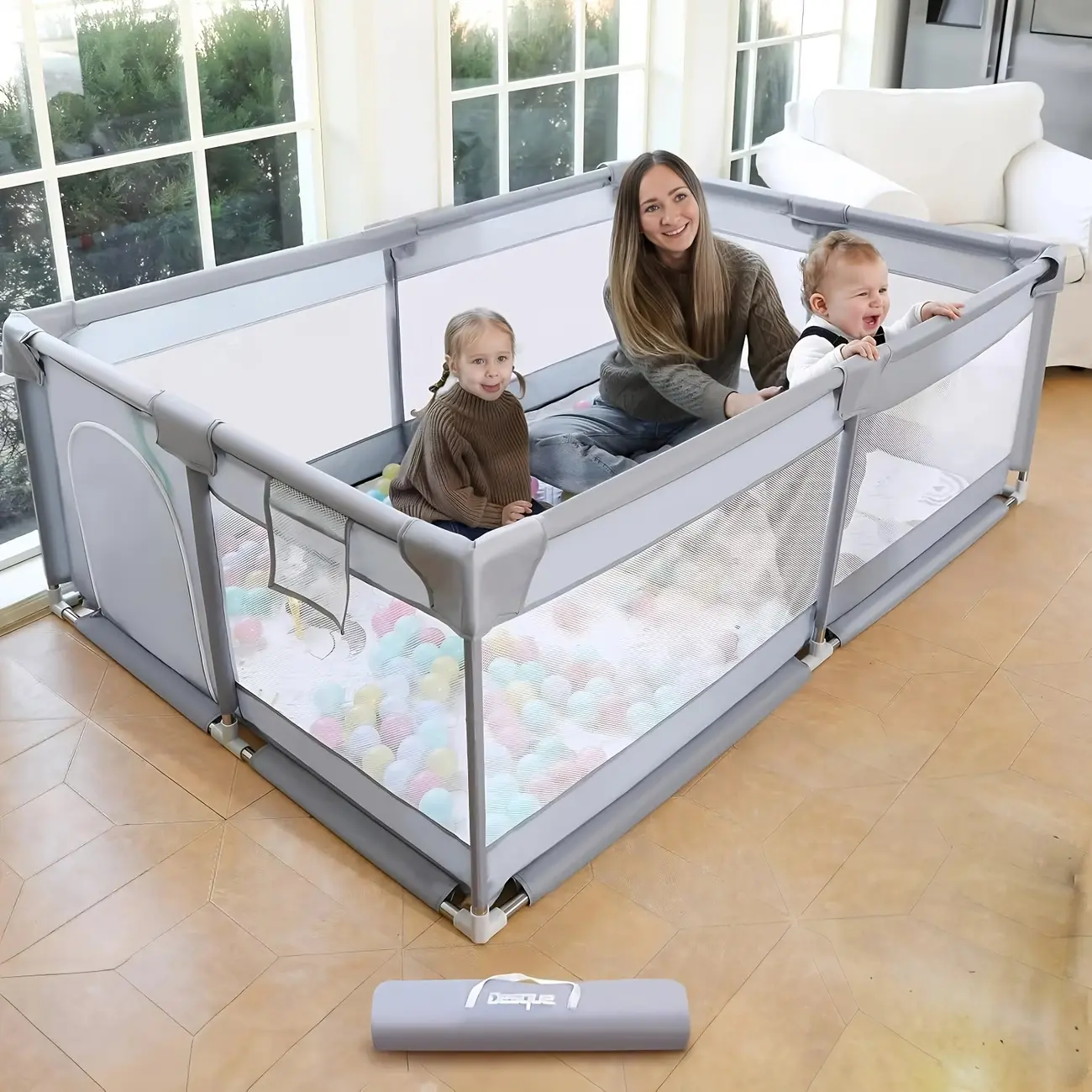 Baby Playpen for Babies and Toddlers, Large Portable Collapsible Activity Center with Breathable Mesh, Zipper Gate, Sturdy Safety Play Yard for Indoor Outdoor Fun