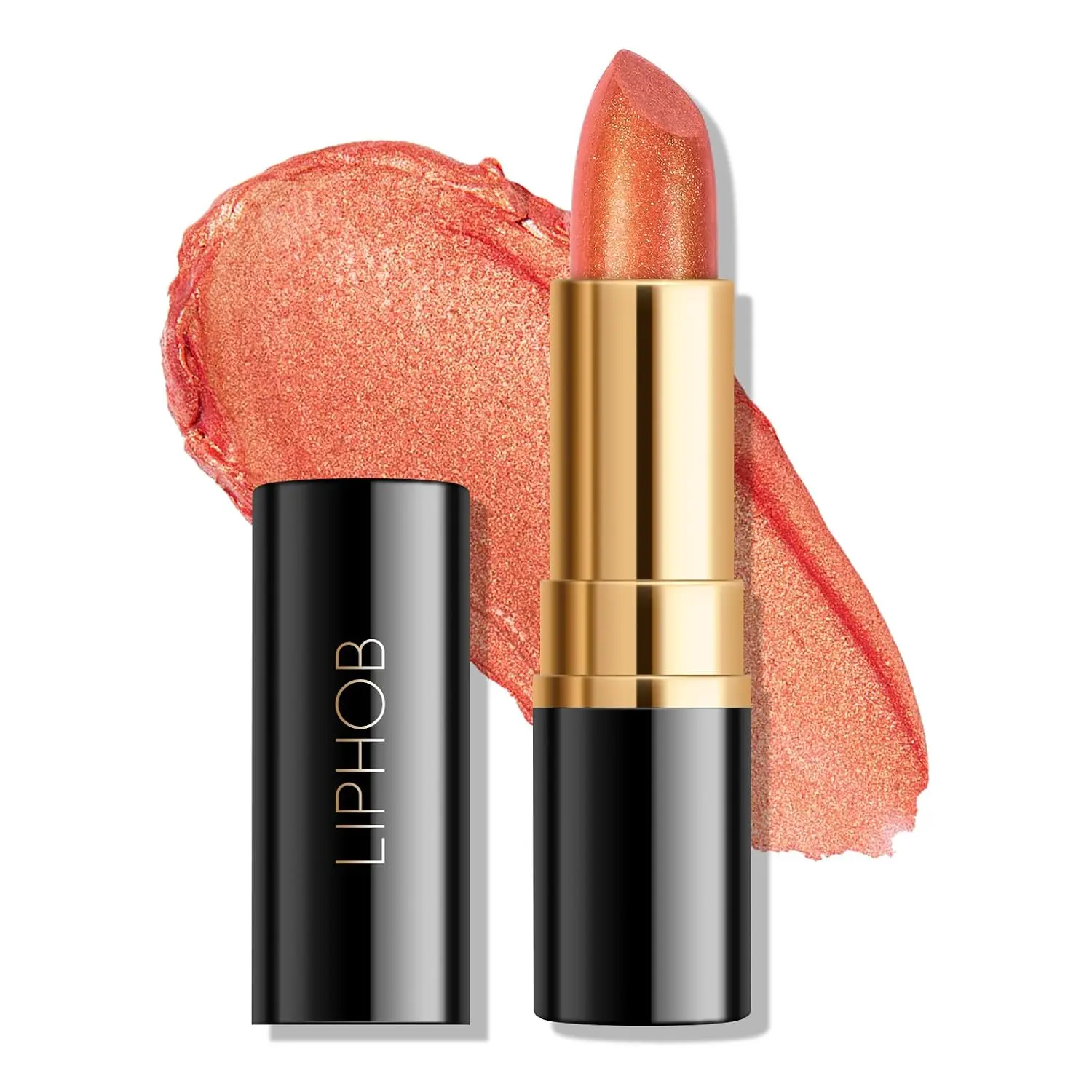 Orange Shimmer Lipstick, Metallic Pearl Lipstick, Lasting Non-sticky Glitter Lips Color, High Glossy Lips Makeup for Women, Coral Orange