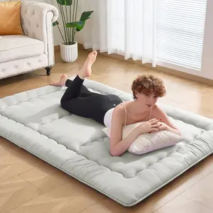 Japanese Futon Mattress Full Size, 4" Thicken Foldable Mattress Tatami Mat Sleeping Pad, 25D Foam Filled Shiki Futon (shikibuton), Designed in Japan (Light Grey 54"x 80")