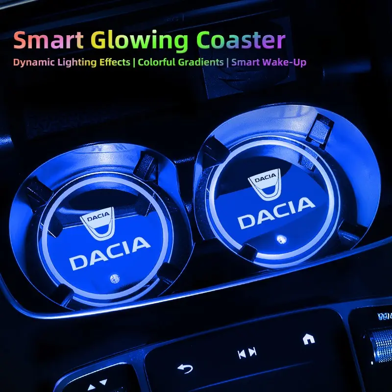 2Pcs Car LED Luminous Water Cup Coaster Colorful Coaster Lamps For Dacia Bigster Spring Duster Sandero Jogger Dokker Lodgy