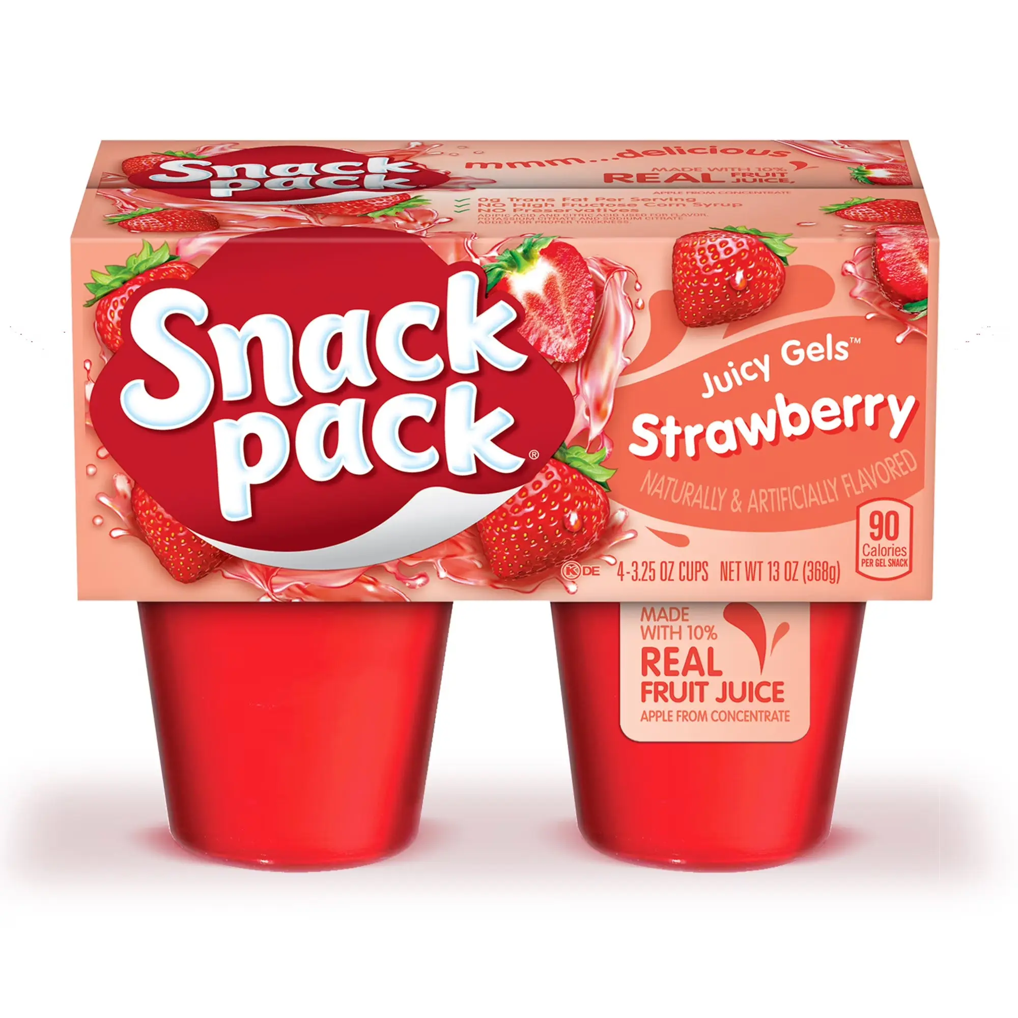 Snack Pack Strawberry Flavored Juicy Gels, Snack Cups 3.25 oz, 4 Count