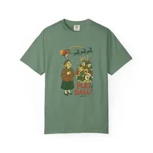 Souki Pop Christmas Vacation Play Ball Graphic T shirts - Ultra-Soft Cotton Blend, Crew Neck, Short Sleeve, Medium Length, Holiday Cartoon Style, Perfect for Christmas Party