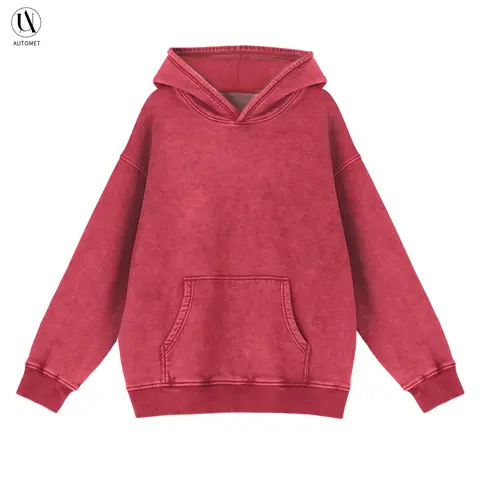 AUTOMET Women's Acid Wash Oversized Hoodie Sweatshirt - Long Sleeves Basic Casual Cozy Top, Minimalist Cute Unisex Relaxed Athletic Warm Spring Streetwear (Fresh Red, 1 Piece), Tops for Women, Baggy, Women's Fashion