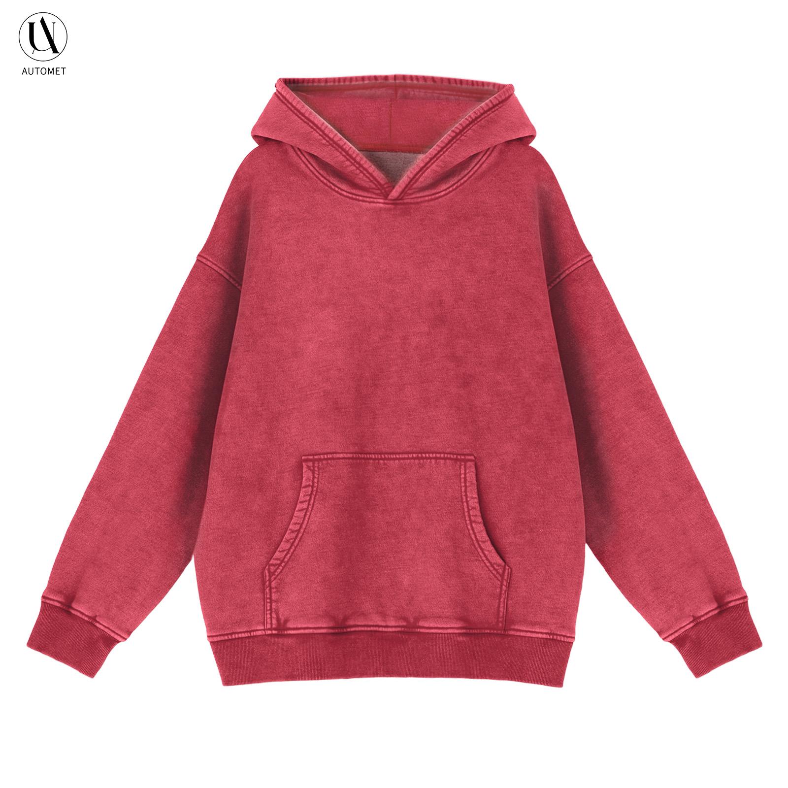 AUTOMET Women's Acid Wash Oversized Hoodie Pullover - Long Sleeve Basic Casual Cozy Clothes, Minimalist Cute Tops, Unisex Relaxed Athletic Warm Spring Streetwear (Fresh Red, 1 Piece), Women's Clothes
