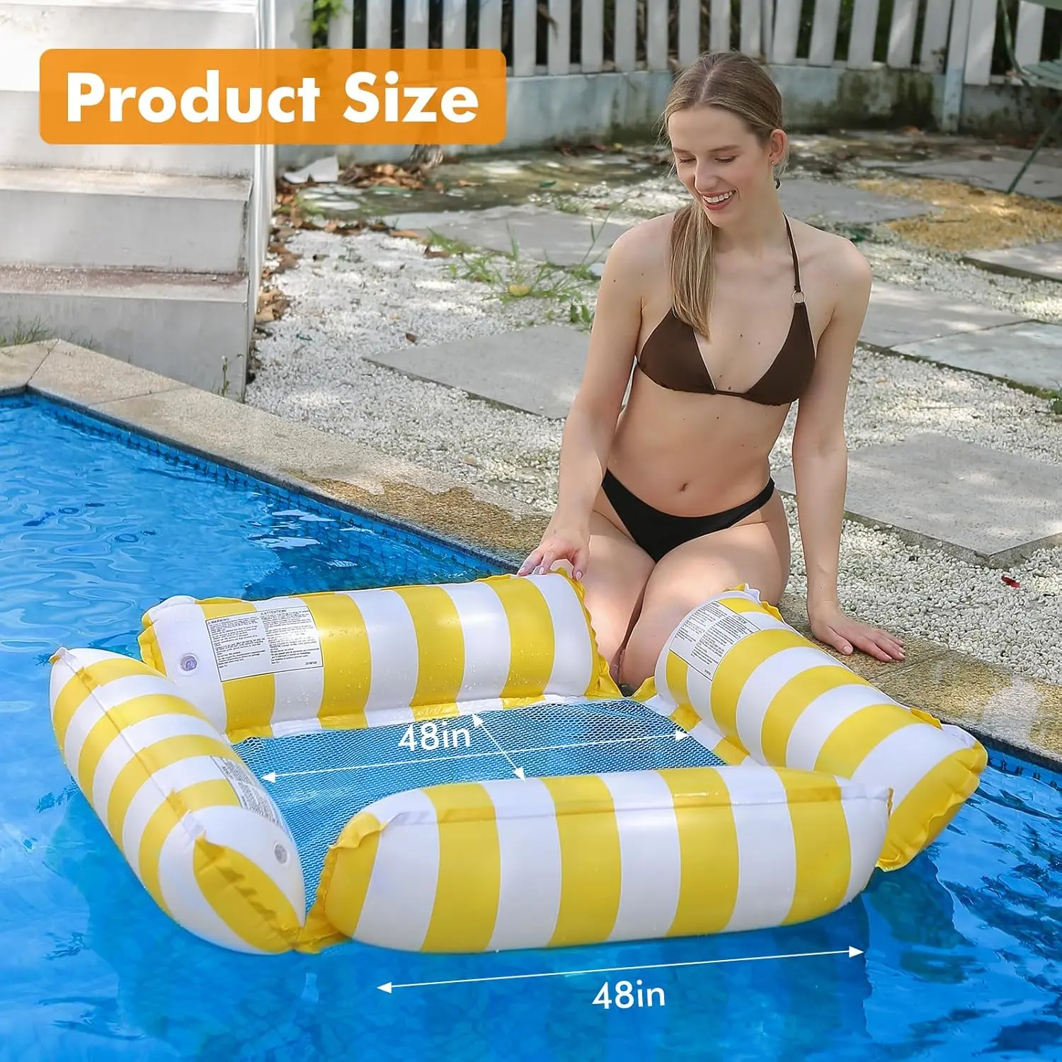 Inflatable Pool Hammock, Foldable Striped Floating Chair & Water Hammock Pool Float Lounge for Outdoor Swimming Pools