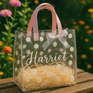 Personalized Clear Daisy Tote | Flower Girl Gift Bag | Bridesmaid Gift | Custom Name Bag Wedding Party Gift Bridal Shower Baby Shower Easter