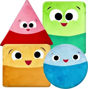 ABCmouse Shapeys Plush Shape Pillows Collection – 4 Huggable Learning Buddies for Kids Ages 3+, Rectangle, Circle, Square & Triangle, Geometry Shape Recognition, Reading & Lounging Support
