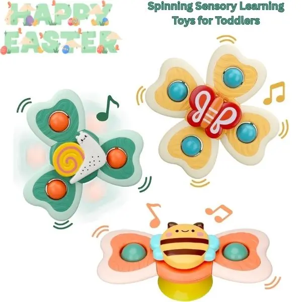 Suction Cup Spinning Tops, Unisex Montessori-Inspired PVC-Free Sensory Play Toys for 1-3 Years Old, Baby Bath Toys, Easter & Birthday Gifts