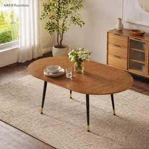Modern Oval Extendable Dining Table with Oval Form, Walnut MDF Top, Sturdy Metal Legs, Easy Setup, 6-10 Seats, Expandable Kitchen Table for Dining Room