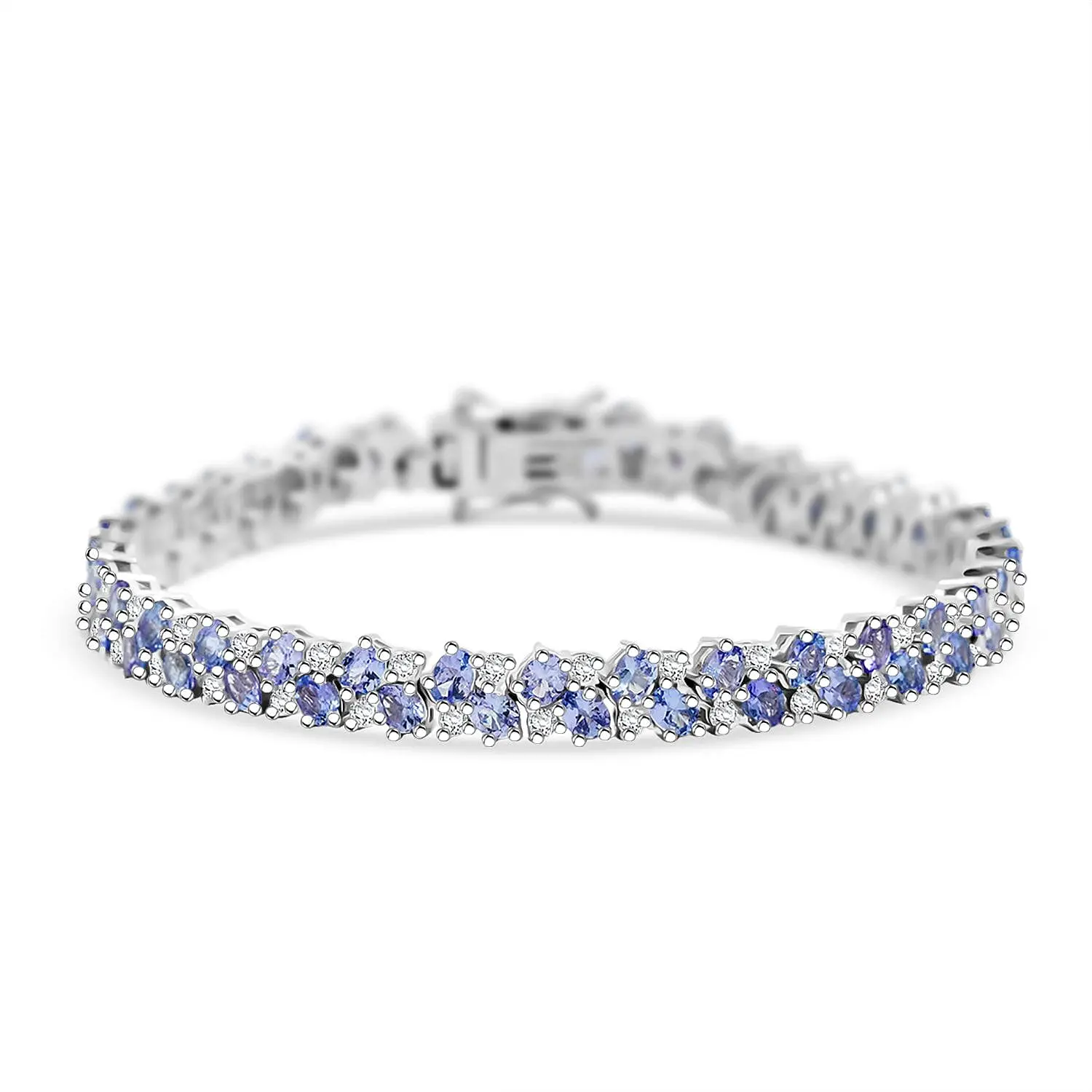 D'Joy Tanzanite, Moissanite Blue Sky in Night Bracelet in Rhodium Over Sterling Silver (6.50 In) 10.80 ctw