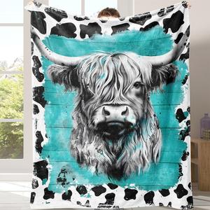 cow pattern soft blanket with storage bag, portable warm throw blanket for home office travel camping, air-conditioned room nap blanket, soft winter blanket, gifts for her, room accessories, funny gift, soft fleece blanket